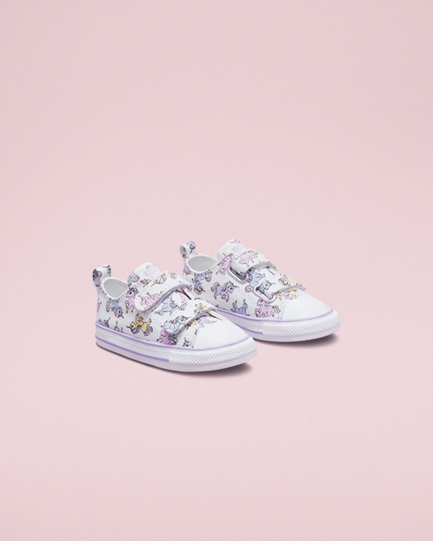 White / Grey Purple Converse Chuck Taylor All Star Easy-On Unicorns Girls' Low Top Shoes | MU9LI3158