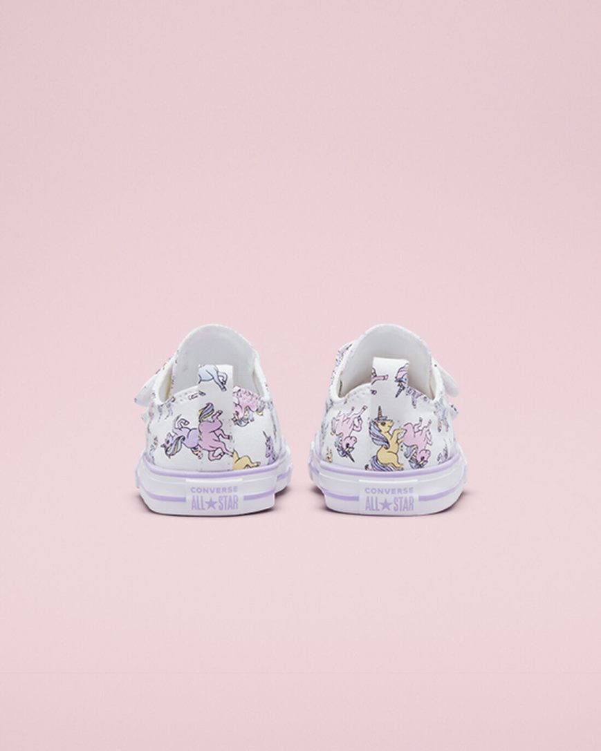 White / Grey Purple Converse Chuck Taylor All Star Easy-On Unicorns Girls' Low Top Shoes | MU9LI3158