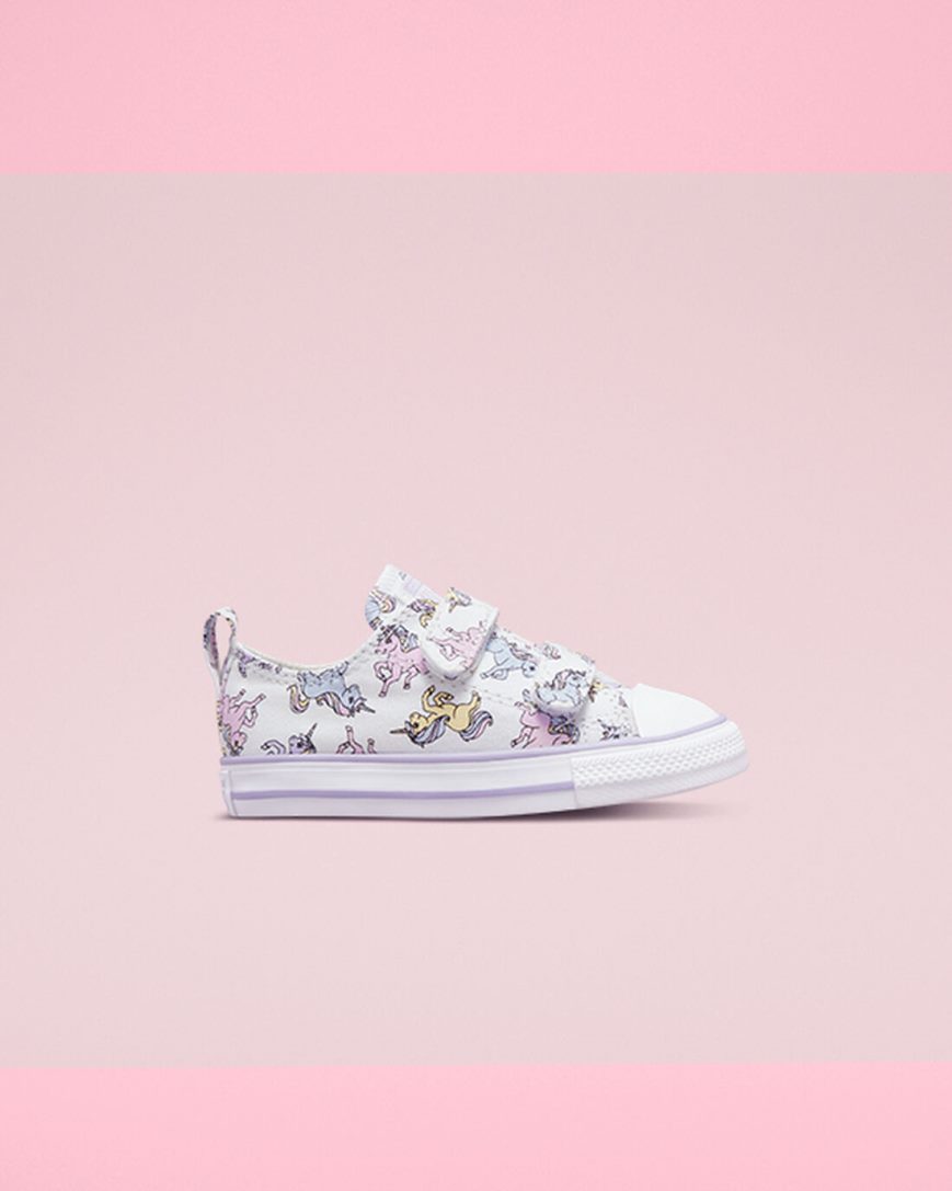 White / Grey Purple Converse Chuck Taylor All Star Easy-On Unicorns Girls\' Low Top Shoes | MU9LI3158