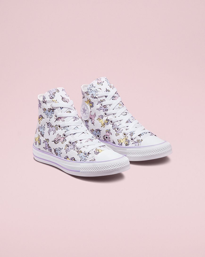 White / Grey Purple Converse Chuck Taylor All Star Unicorns Boys' High Top Shoes | ZUK79I3L5