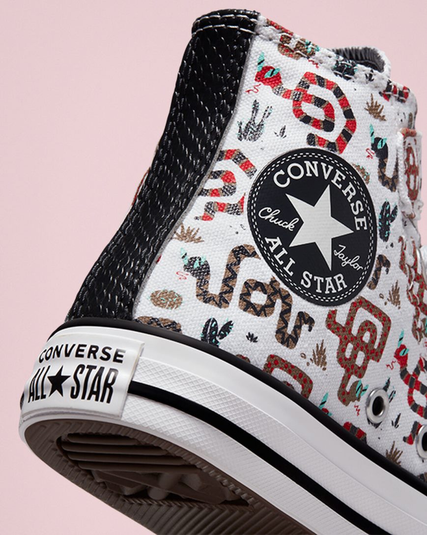 White / Grey / Red Converse Chuck Taylor All Star Easy-On Snake Boys' High Top Shoes | FT5I4K189