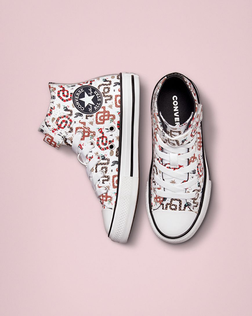 White / Grey / Red Converse Chuck Taylor All Star Easy-On Snake Boys' High Top Shoes | FT5I4K189