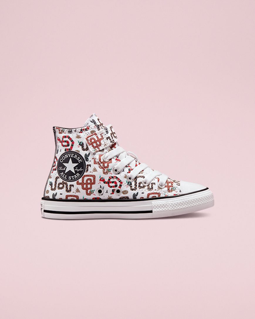 White / Grey / Red Converse Chuck Taylor All Star Easy-On Snake Girls\' High Top Shoes | XGI3475KL