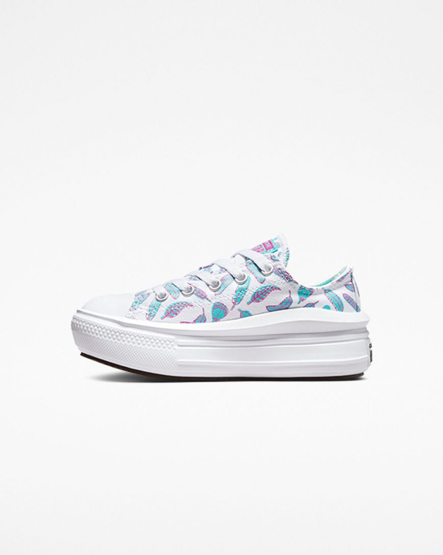 White / Light Turquoise Converse Chuck Taylor All Star Move Feathers Low Top Girls' Platform Shoes | YC713I459