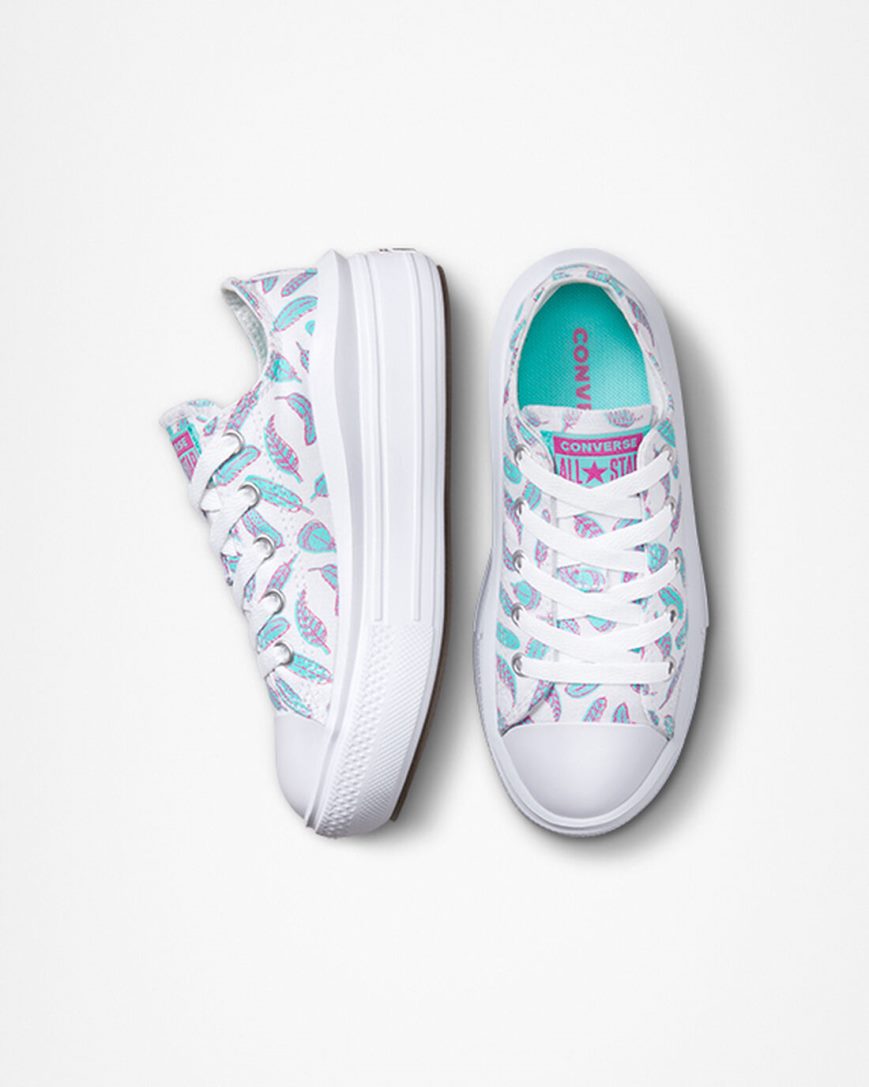 White / Light Turquoise Converse Chuck Taylor All Star Move Feathers Low Top Girls' Platform Shoes | YC713I459