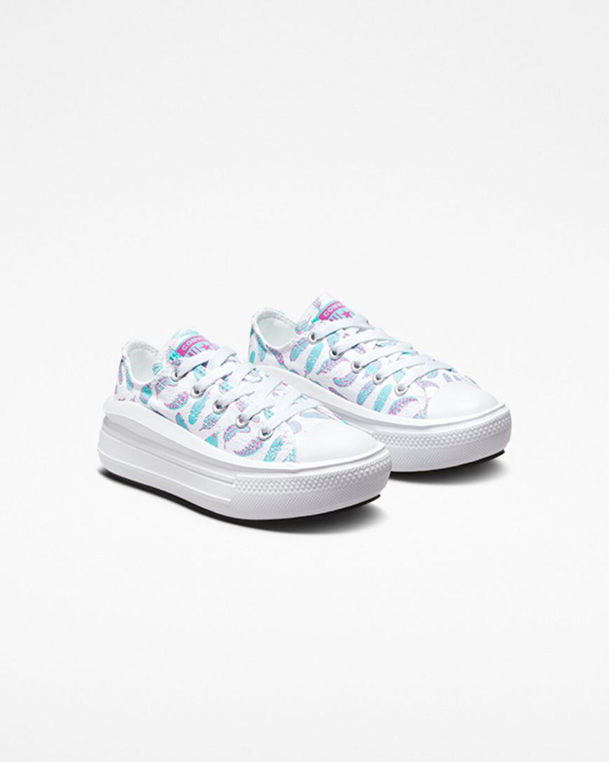 White / Light Turquoise Converse Chuck Taylor All Star Move Feathers Low Top Girls' Platform Shoes | YC713I459