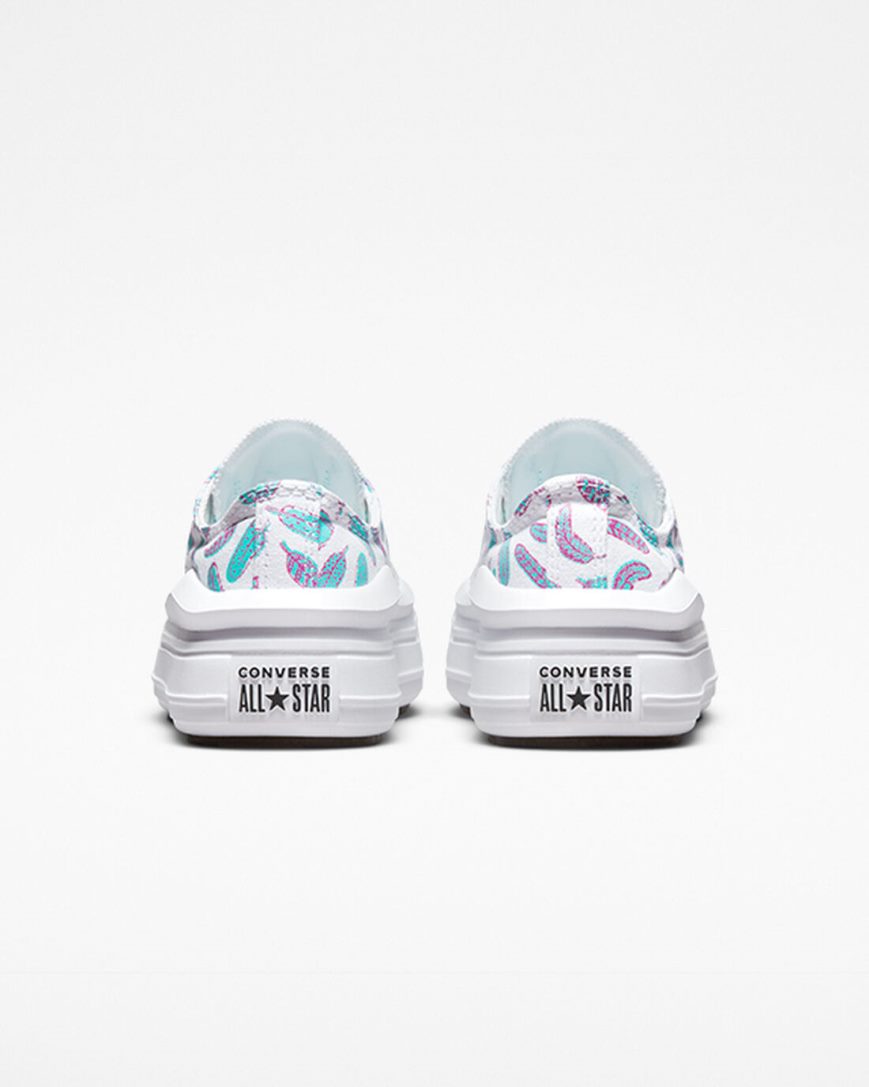 White / Light Turquoise Converse Chuck Taylor All Star Move Feathers Low Top Girls' Platform Shoes | YC713I459