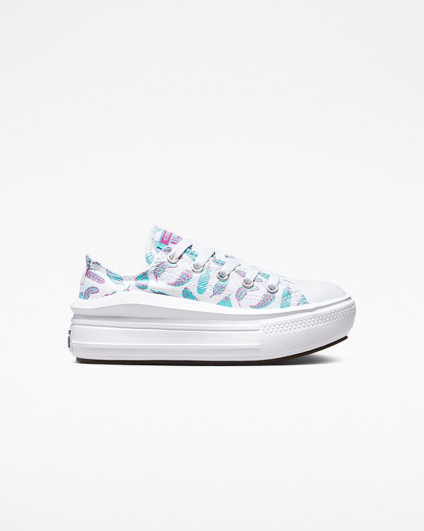 White / Light Turquoise Converse Chuck Taylor All Star Move Feathers Low Top Girls\' Platform Shoes | YC713I459