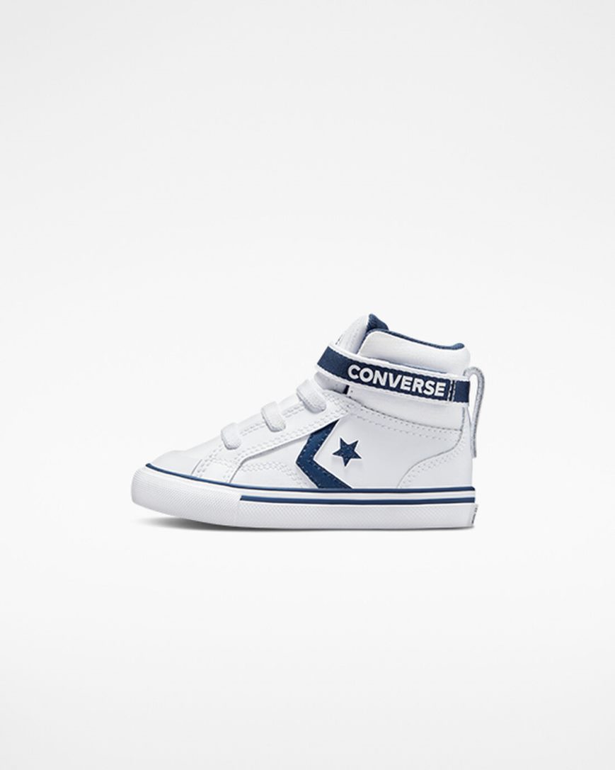 White / Navy / White Converse Pro Blaze Strap Easy-On Varsity Club Boys' High Top Shoes | QT7K893L5