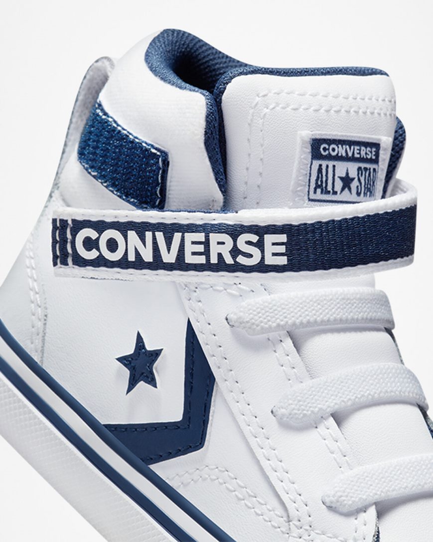 White / Navy / White Converse Pro Blaze Strap Easy-On Varsity Club Boys' High Top Shoes | QT7K893L5