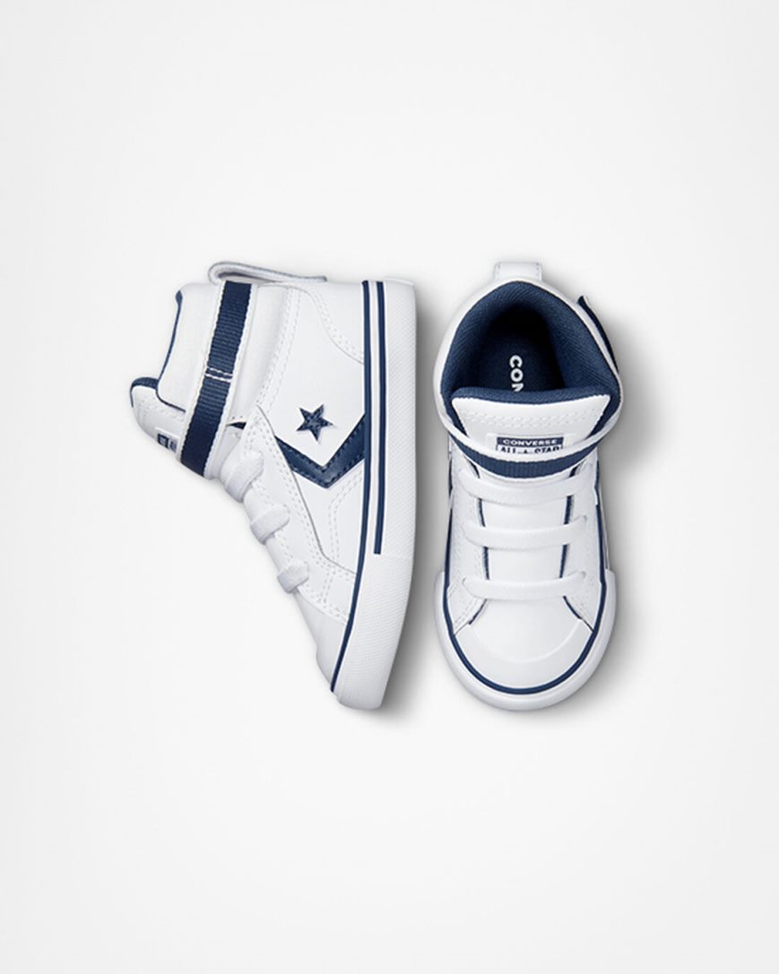 White / Navy / White Converse Pro Blaze Strap Easy-On Varsity Club Boys' High Top Shoes | QT7K893L5