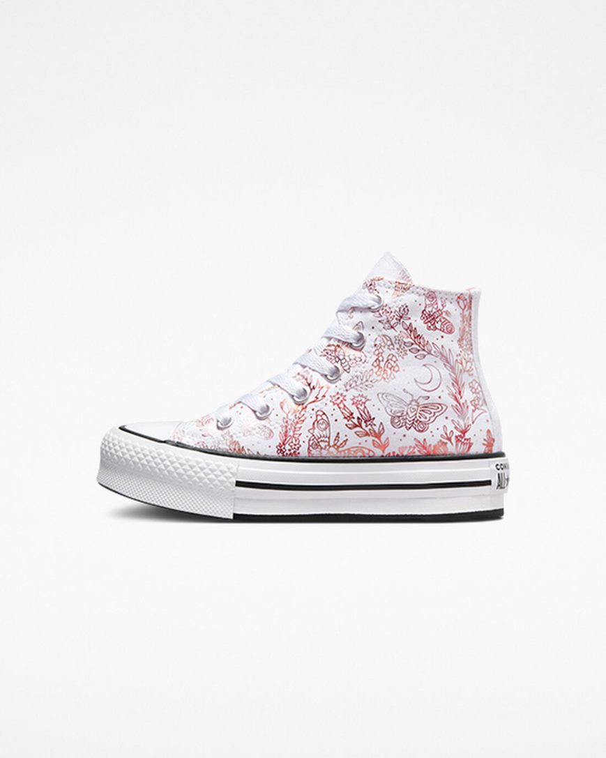 White / Pink / Black Converse Chuck Taylor All Star EVA Lift Butterfly Shine High Top Girls' Platform Shoes | LV5879I43