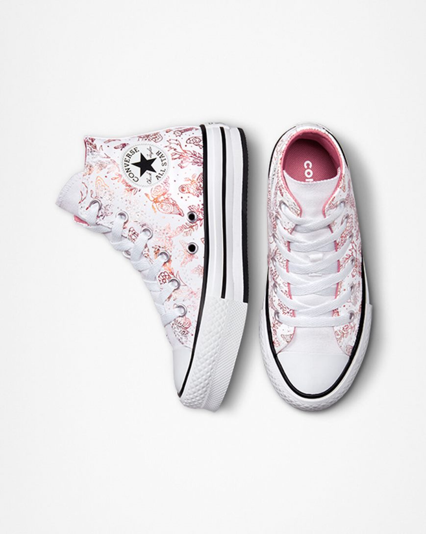 White / Pink / Black Converse Chuck Taylor All Star EVA Lift Butterfly Shine High Top Girls' Platform Shoes | LV5879I43