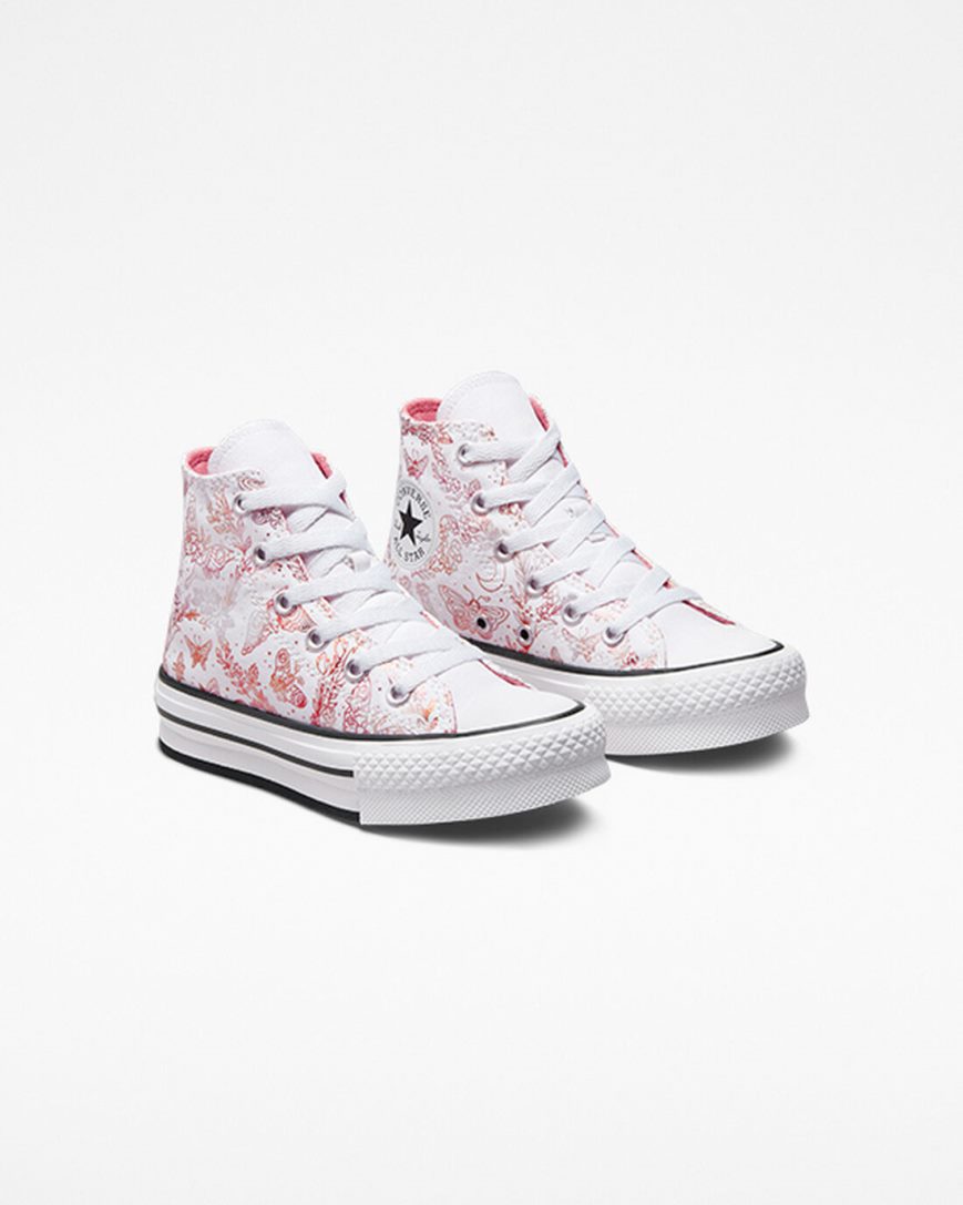 White / Pink / Black Converse Chuck Taylor All Star EVA Lift Butterfly Shine High Top Girls' Platform Shoes | LV5879I43