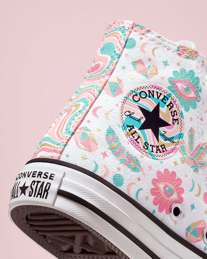 White / Pink / Coral Converse Chuck Taylor All Star Mystic Gems Girls' High Top Shoes | NB915KL83