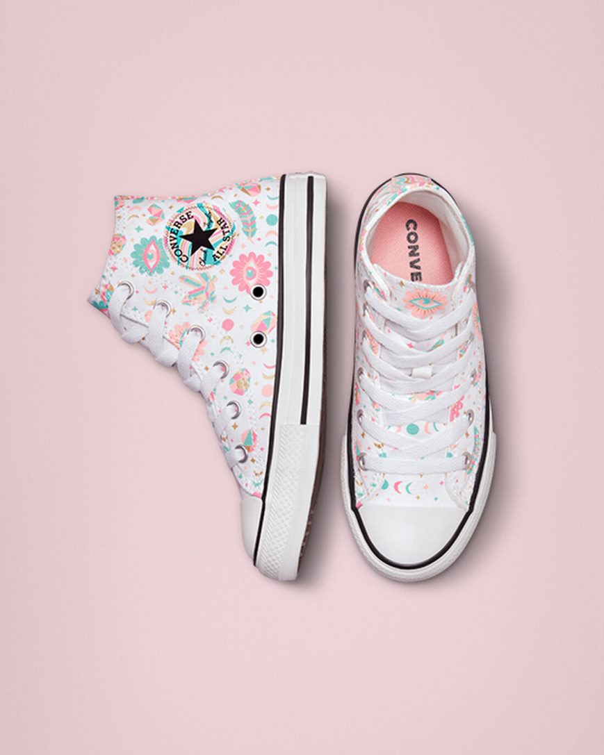 White / Pink / Coral Converse Chuck Taylor All Star Mystic Gems Girls' High Top Shoes | NB915KL83