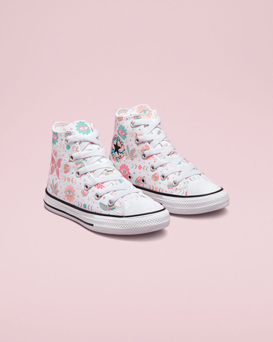 White / Pink / Coral Converse Chuck Taylor All Star Mystic Gems Girls' High Top Shoes | NB915KL83