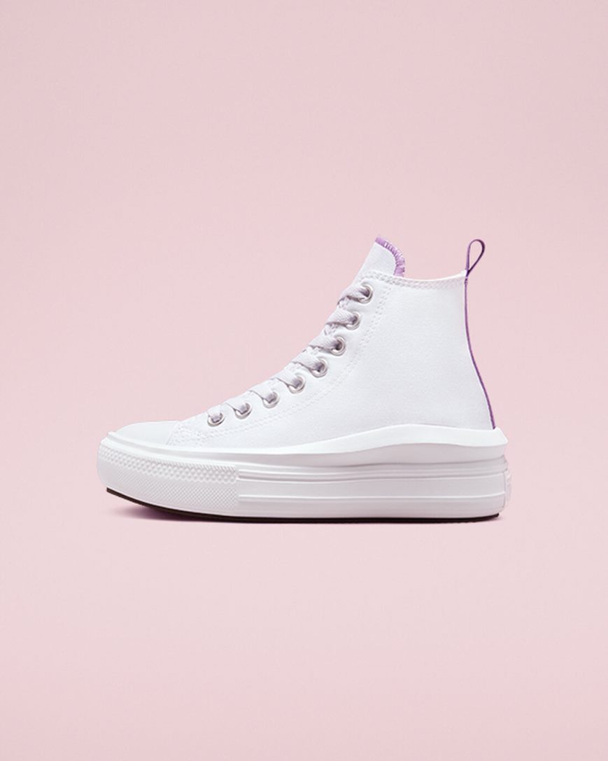 White / Purple / White Converse Chuck Taylor All Star Move High Top Girls' Platform Shoes | AW1L54387