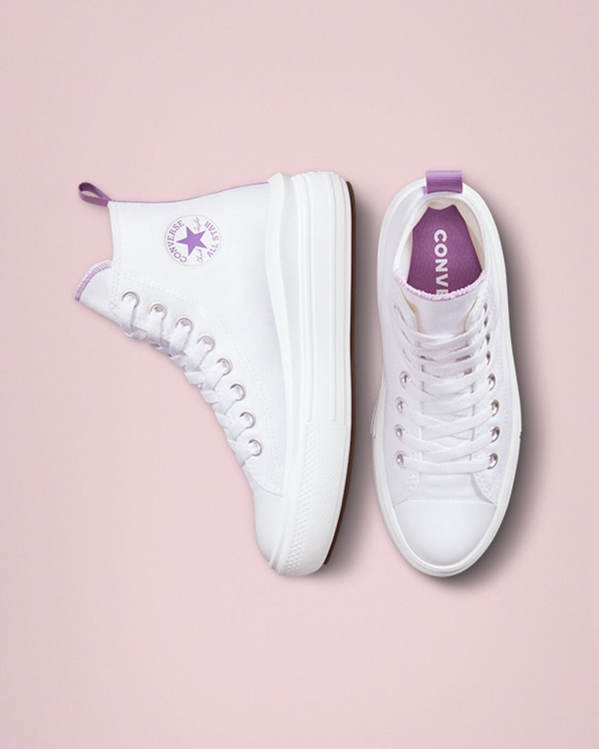 White / Purple / White Converse Chuck Taylor All Star Move High Top Girls' Platform Shoes | AW1L54387