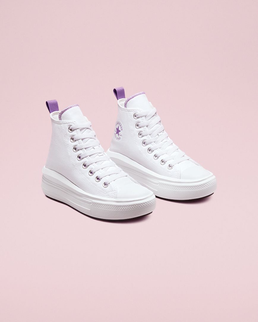 White / Purple / White Converse Chuck Taylor All Star Move High Top Girls' Platform Shoes | AW1L54387