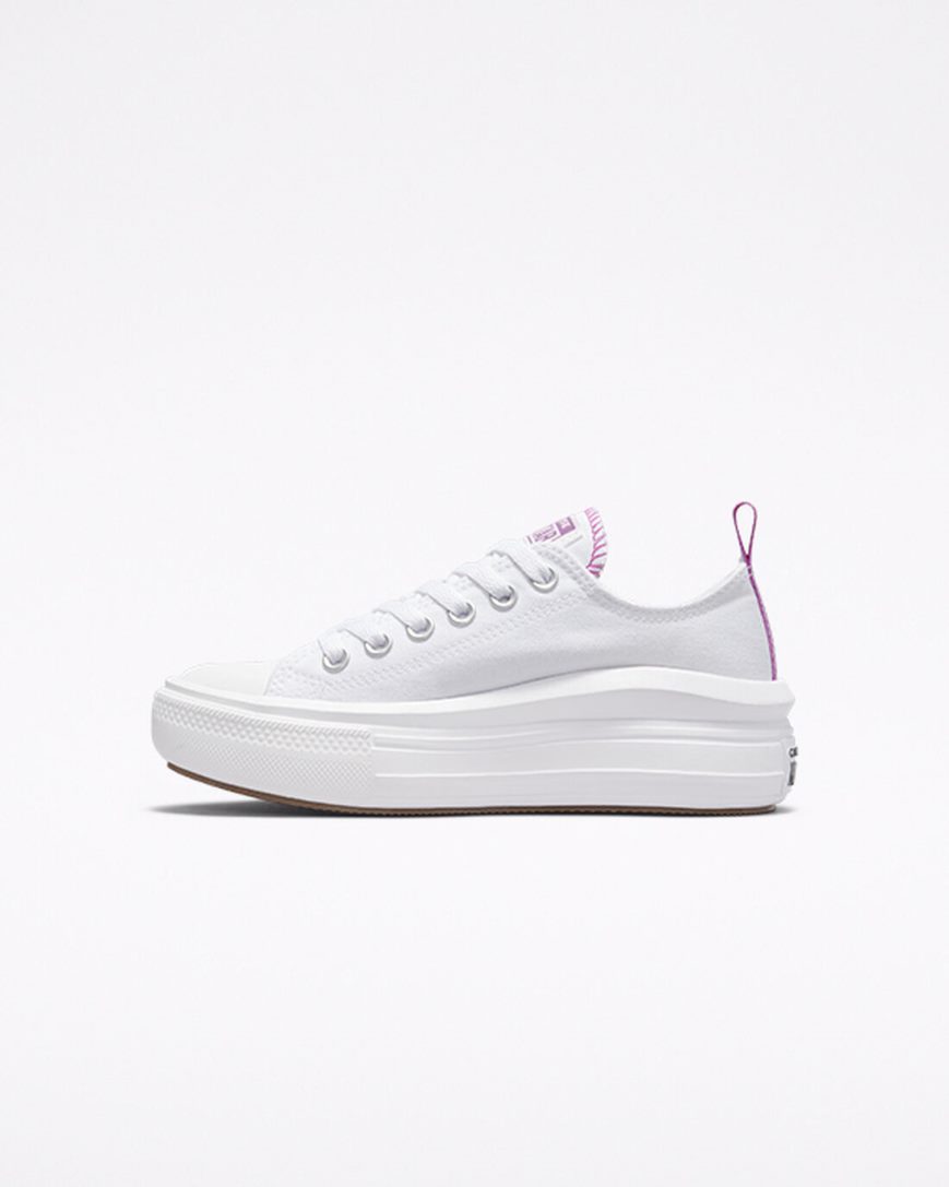 White / Purple / White Converse Chuck Taylor All Star Move Low Top Girls' Platform Shoes | DG394K8L5