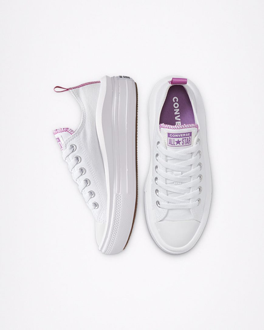 White / Purple / White Converse Chuck Taylor All Star Move Low Top Girls' Platform Shoes | DG394K8L5