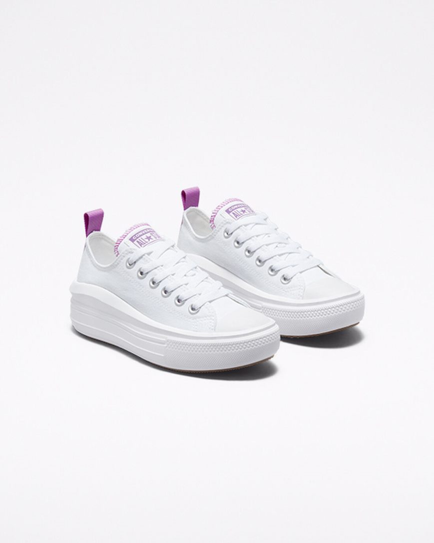 White / Purple / White Converse Chuck Taylor All Star Move Low Top Girls' Platform Shoes | DG394K8L5