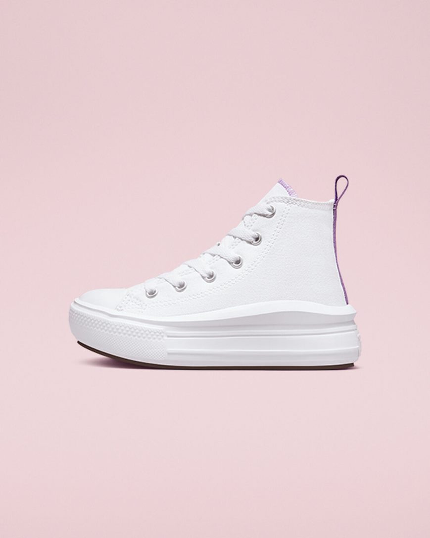 White / Purple / White Converse Chuck Taylor All Star Move High Top Girls' Platform Shoes | EXI98LK43