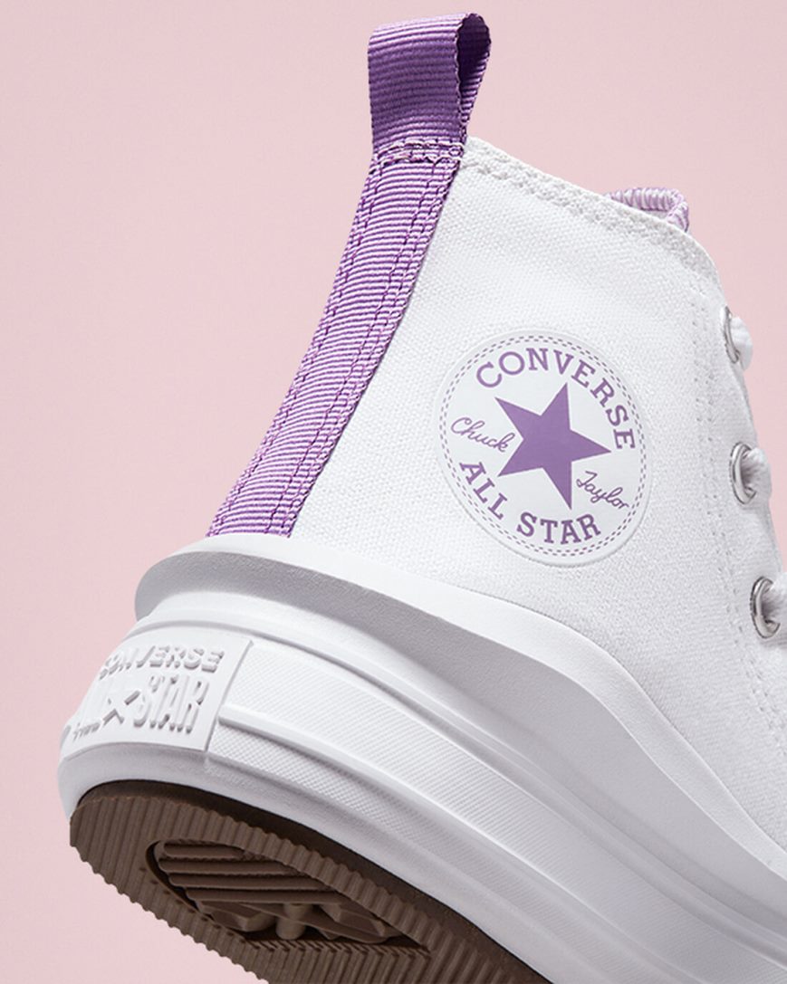 White / Purple / White Converse Chuck Taylor All Star Move High Top Girls' Platform Shoes | EXI98LK43