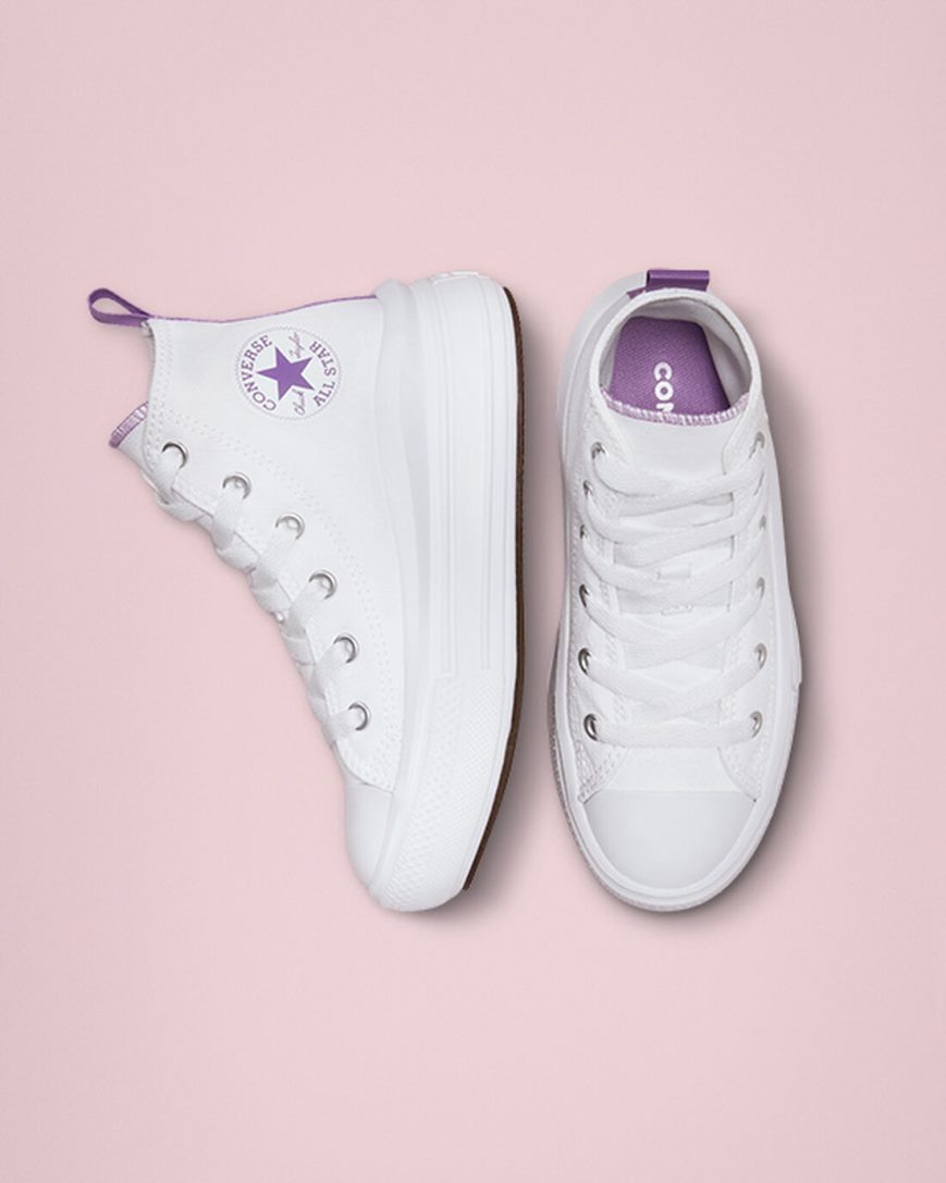 White / Purple / White Converse Chuck Taylor All Star Move High Top Girls' Platform Shoes | EXI98LK43