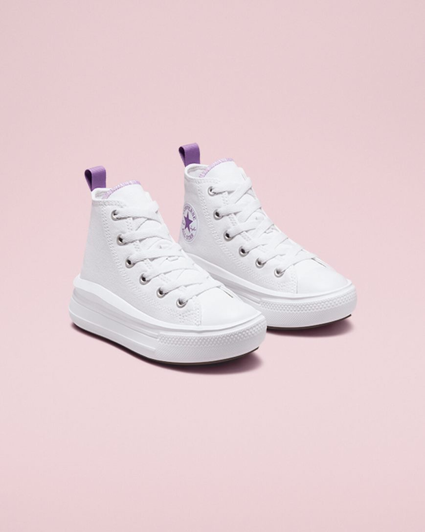 White / Purple / White Converse Chuck Taylor All Star Move High Top Girls' Platform Shoes | EXI98LK43