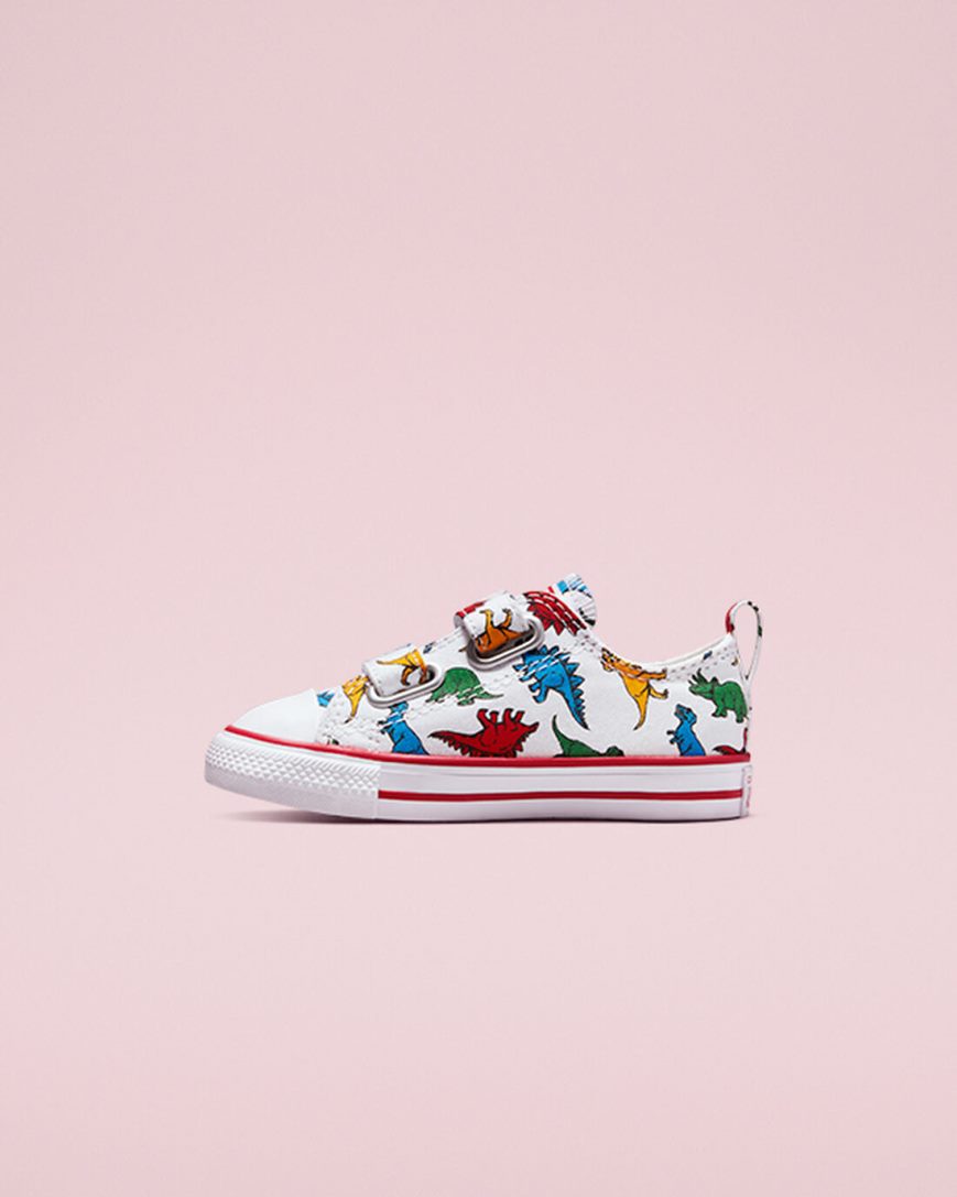 White / Red / Blue Converse Chuck Taylor All Star Easy-On Dinosaurs Girls' Low Top Shoes | BDI9158K7