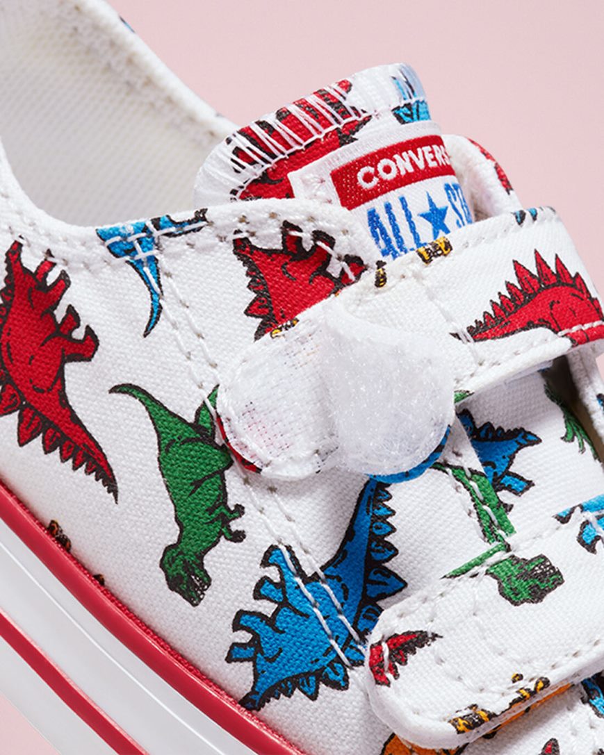 White / Red / Blue Converse Chuck Taylor All Star Easy-On Dinosaurs Girls' Low Top Shoes | BDI9158K7