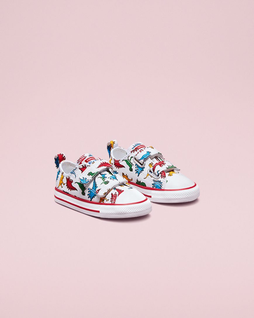 White / Red / Blue Converse Chuck Taylor All Star Easy-On Dinosaurs Girls' Low Top Shoes | BDI9158K7