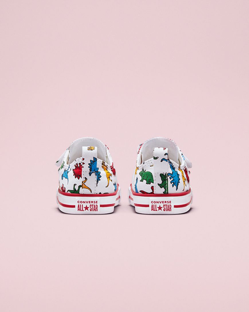 White / Red / Blue Converse Chuck Taylor All Star Easy-On Dinosaurs Girls' Low Top Shoes | BDI9158K7