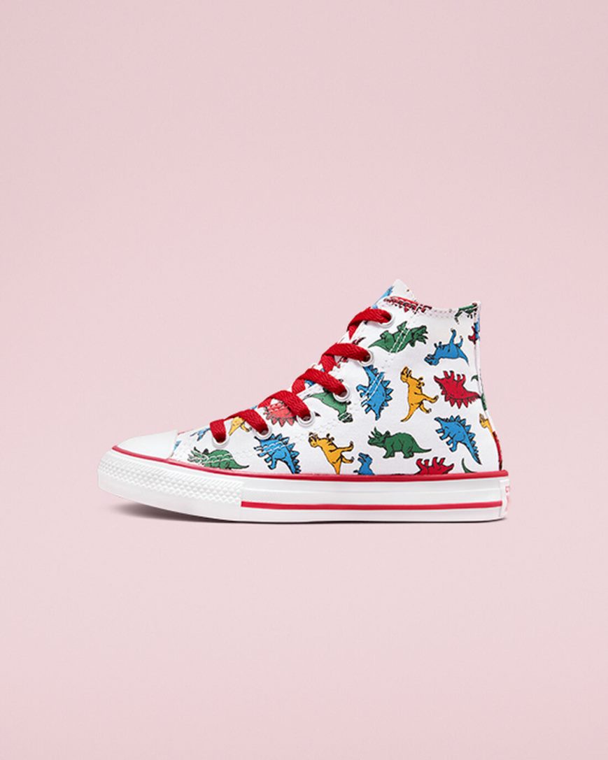 White / Red / Blue Converse Chuck Taylor All Star Dinosaurs Girls' High Top Shoes | XZ4I8LK97