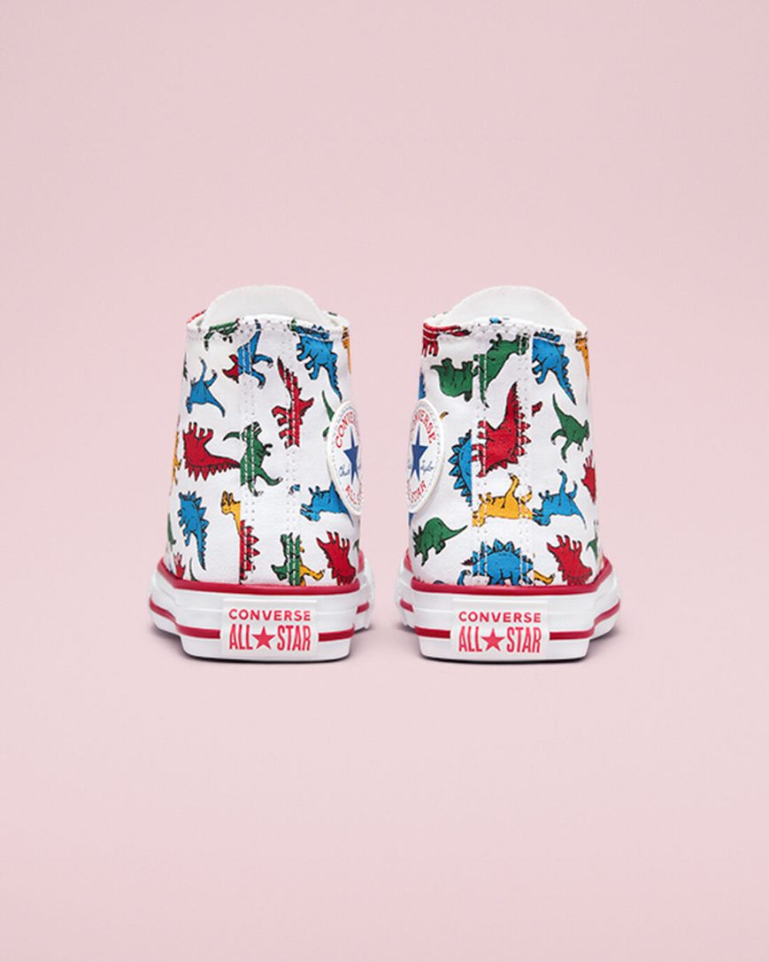 White / Red / Blue Converse Chuck Taylor All Star Dinosaurs Girls' High Top Shoes | XZ4I8LK97