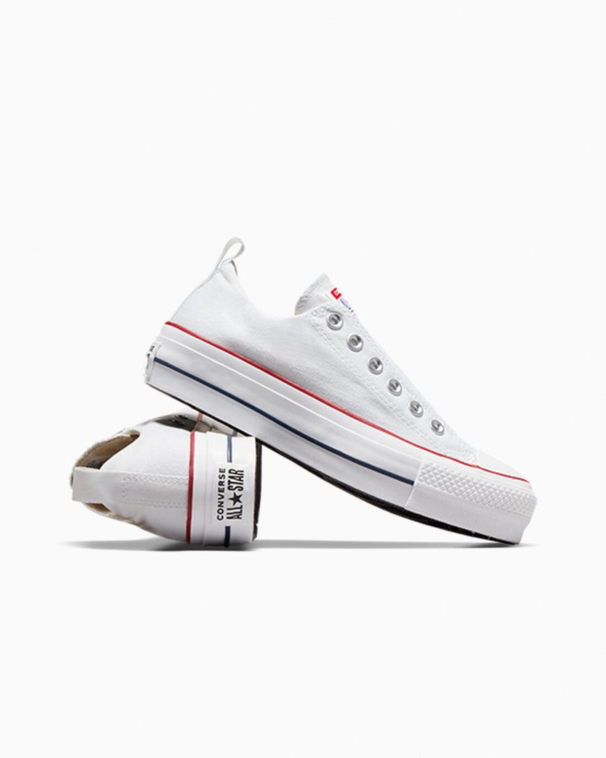 White / Red / Blue Converse Chuck Taylor All Star Lift Slip Low Top Women's Platform Shoes | ZE7I1K394