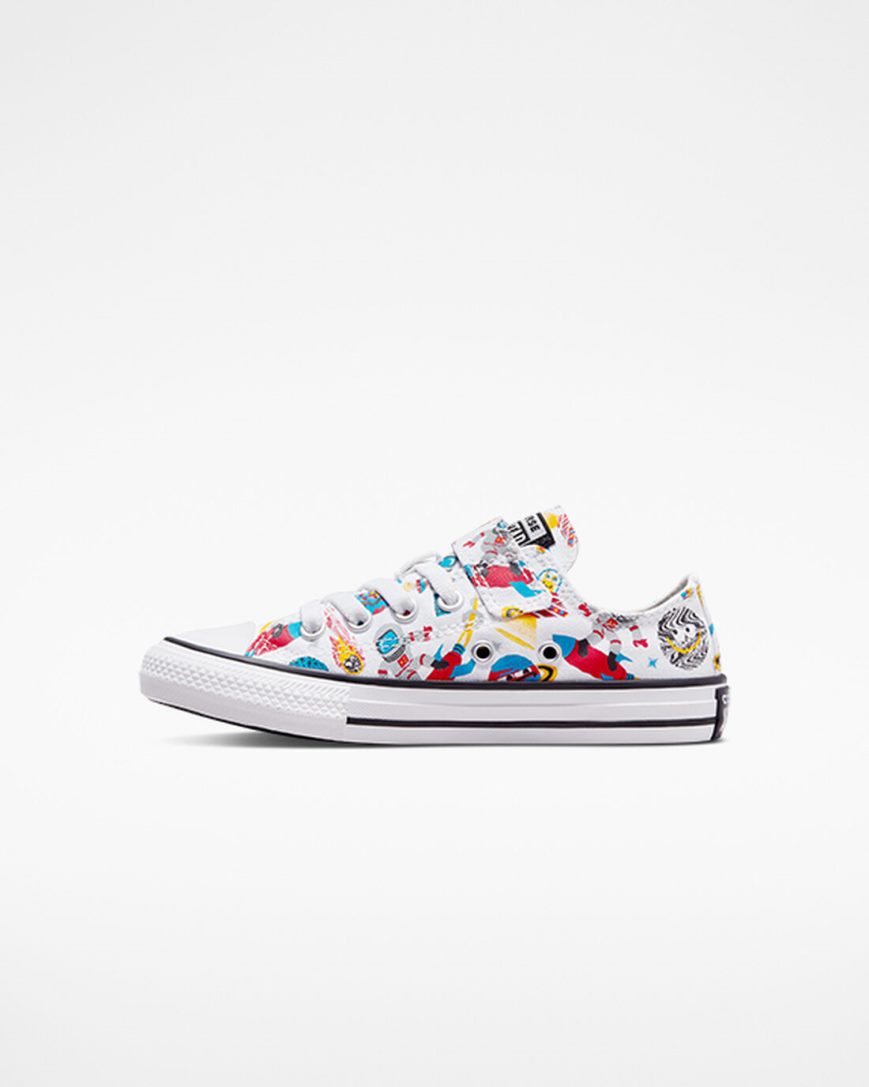 White / Red Converse Chuck Taylor All Star Easy-On Space Cruiser Boys' Low Top Shoes | UJKI93875