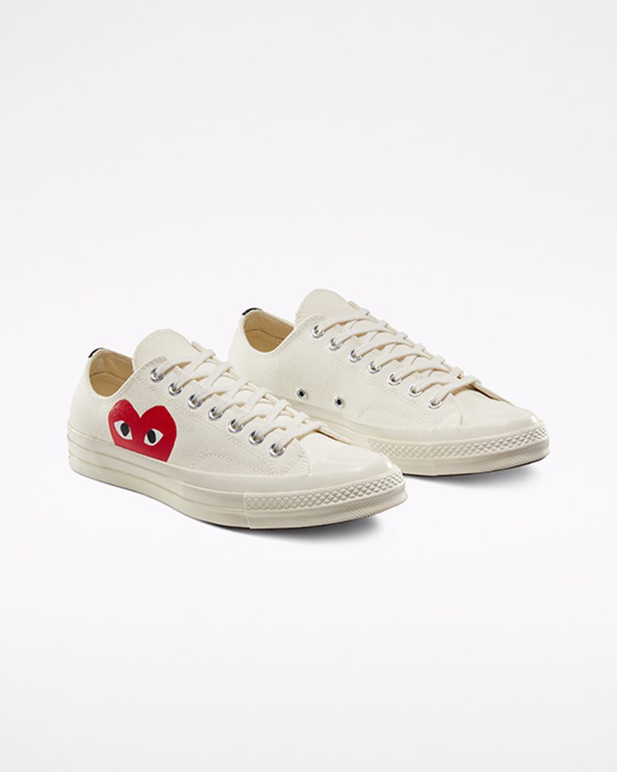 White / Red Converse x Comme des Garçons PLAY Chuck 70 Women's Low Top Shoes | RC1493I78