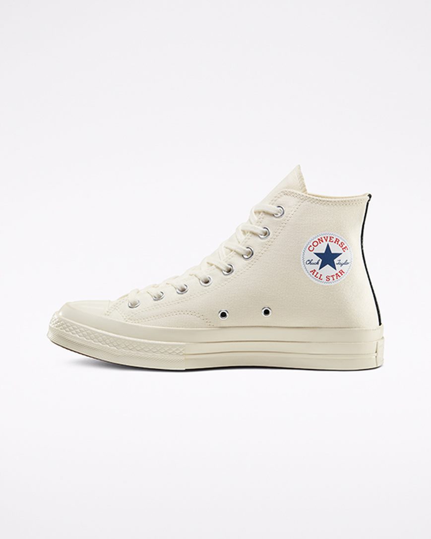 White / Red Converse x Comme des Garçons PLAY Chuck 70 Men's High Top Shoes | WZKL31598