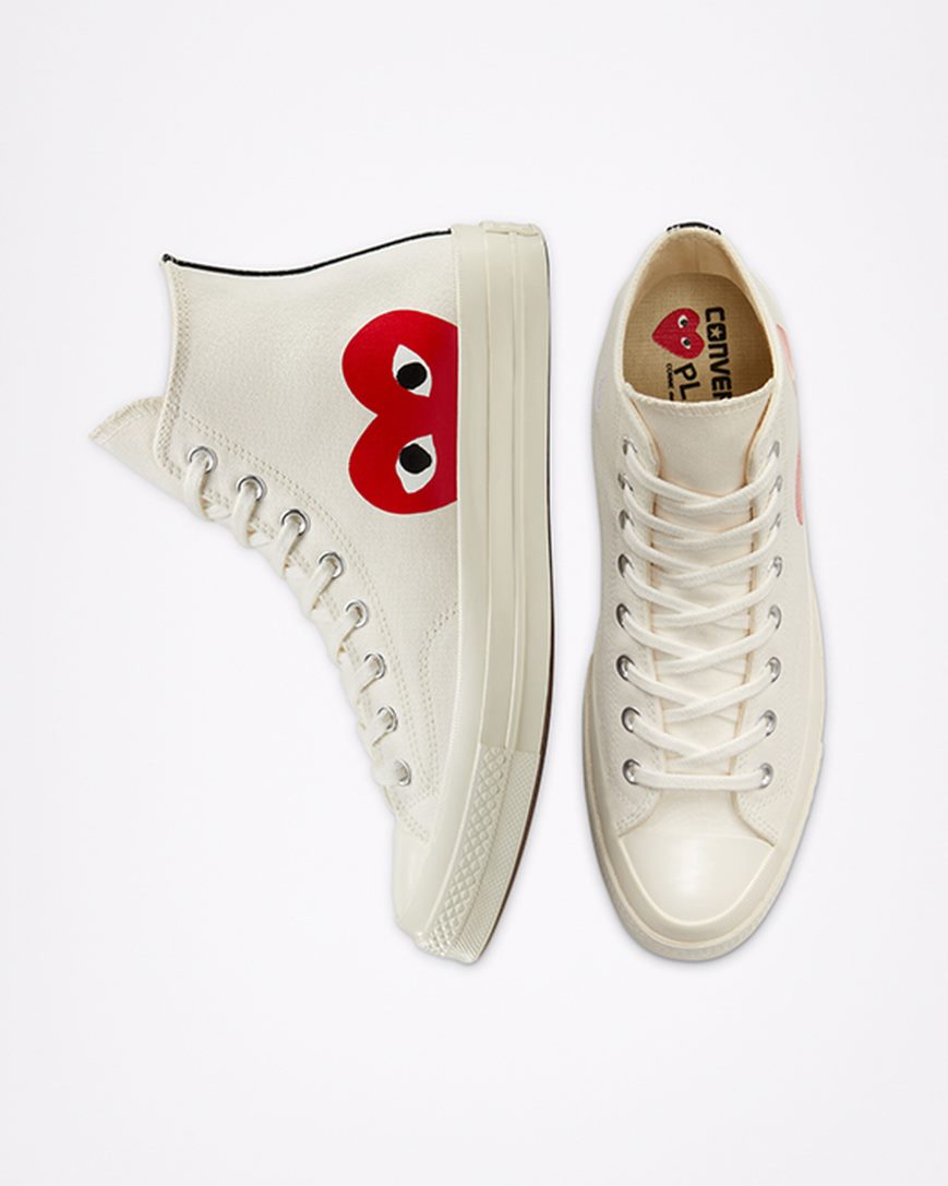 White / Red Converse x Comme des Garçons PLAY Chuck 70 Men's High Top Shoes | WZKL31598