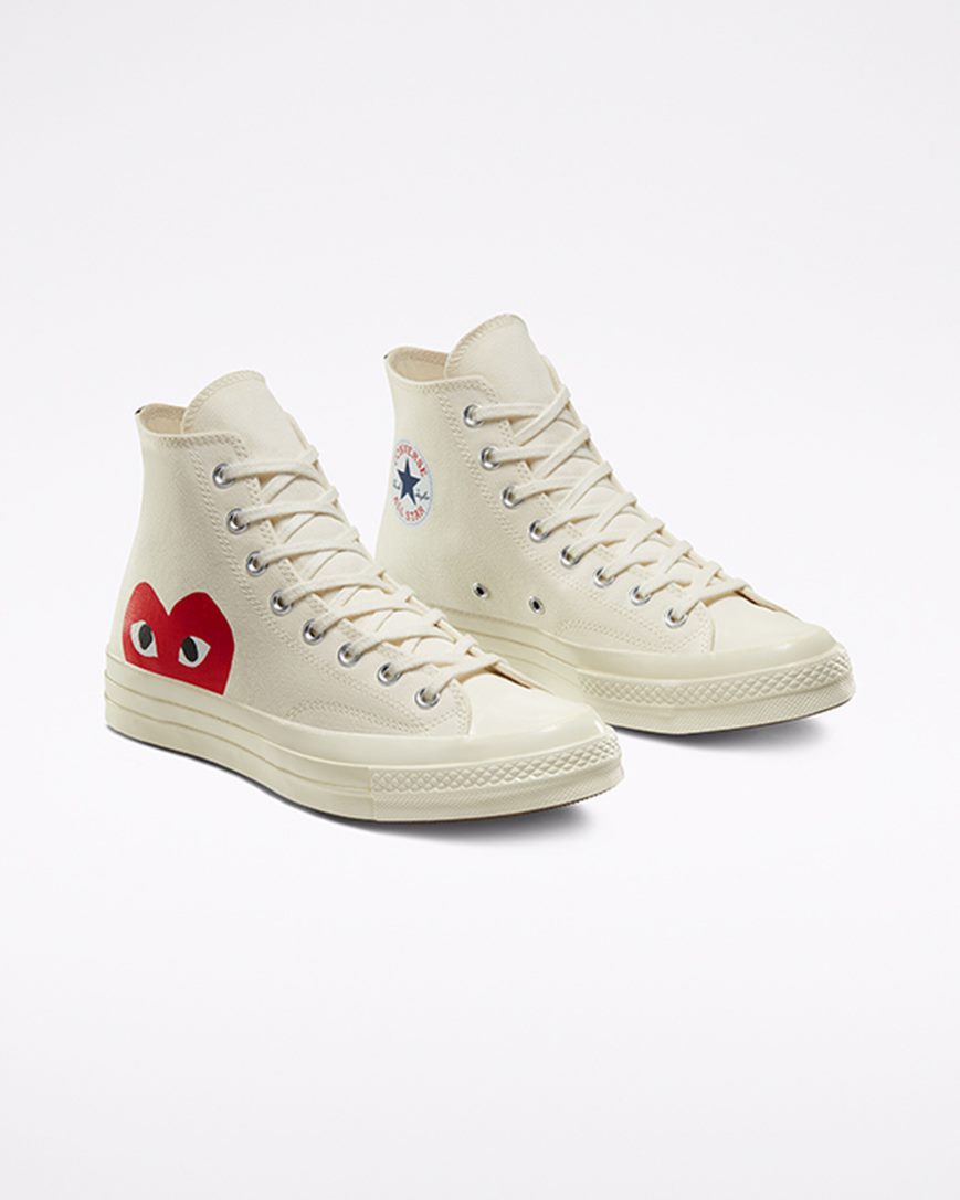 White / Red Converse x Comme des Garçons PLAY Chuck 70 Men's High Top Shoes | WZKL31598