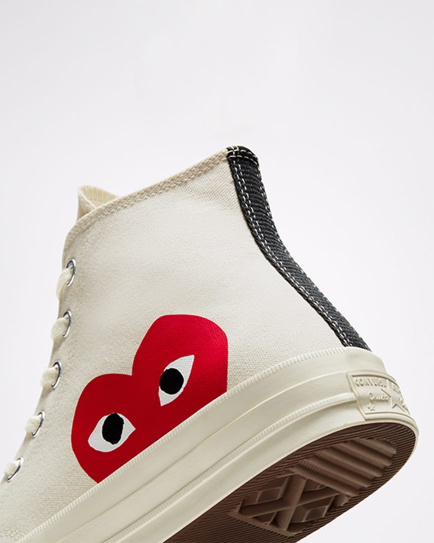 White / Red Converse x Comme des Garçons PLAY Chuck 70 Men's High Top Shoes | WZKL31598