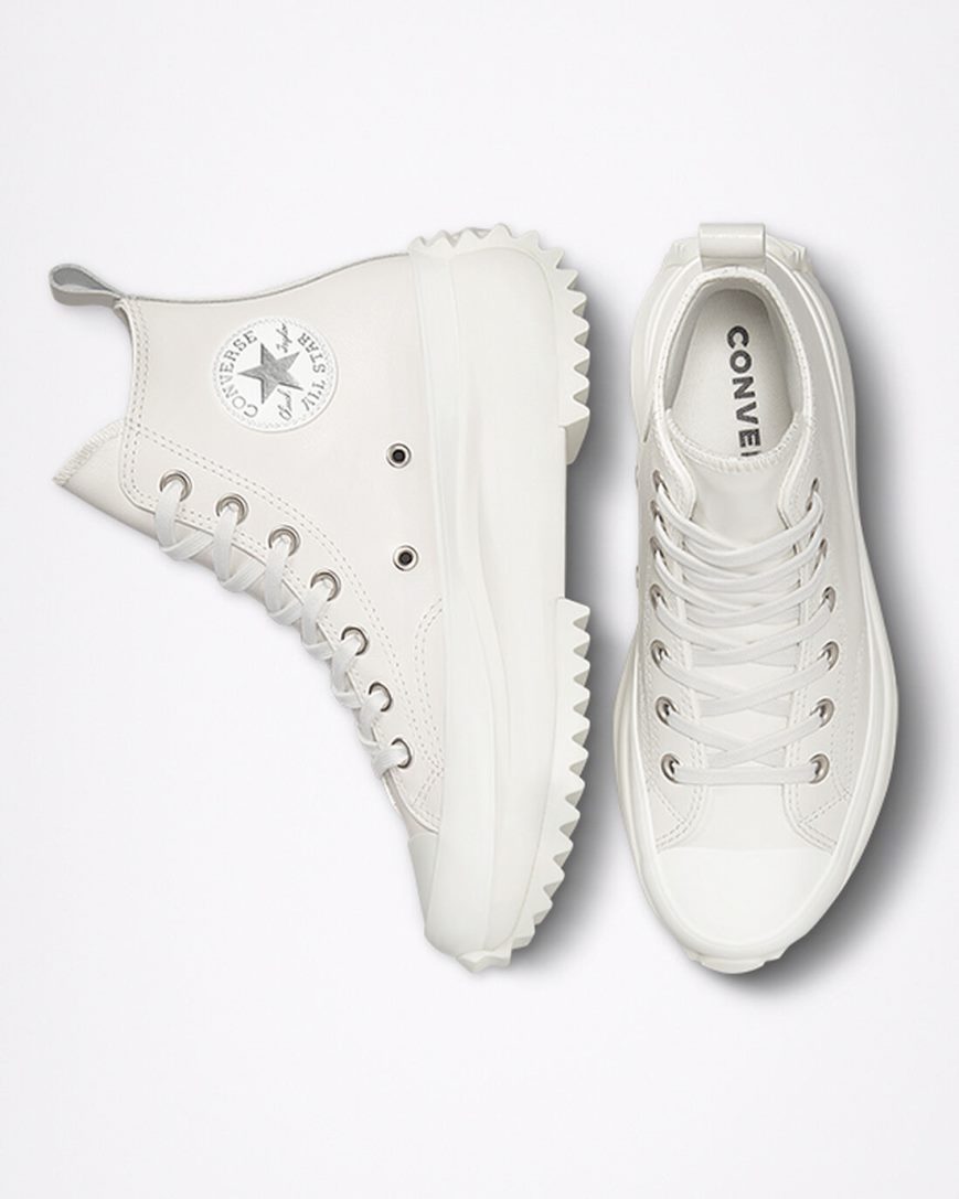 White / Silver Converse Run Star Hike Iridescent Leather High Top Women's Platform Shoes | YM87L315K