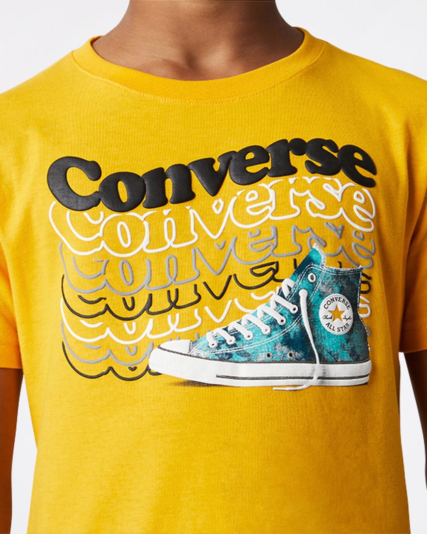 Yellow Converse Wavy Wordmark Sneaker Boys' T-Shirts | OJ743I985